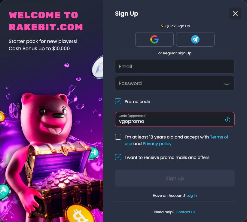 How to use Rakebit Promo Code